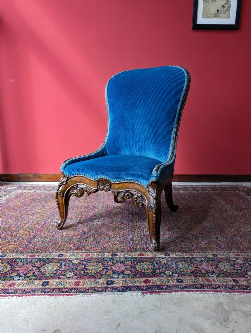 Antique Victorian Carved Mahogany Upholstered Lounge Chair