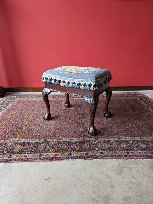 Antique Victorian Mahogany Tapestry Seat Piano Stool with Storage