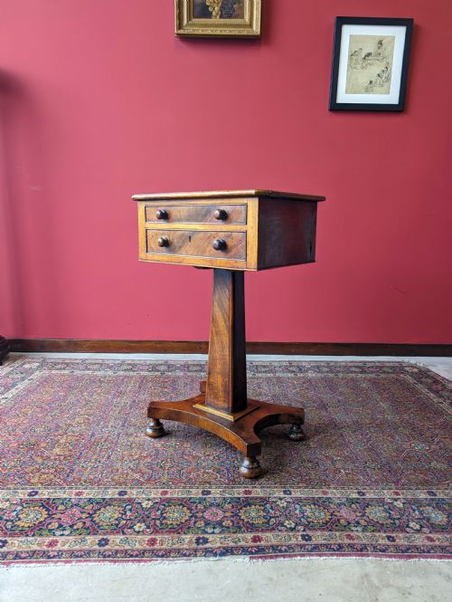 Antique Mid 19th Century Mahogany Pedestal Work Table / Sewing Table