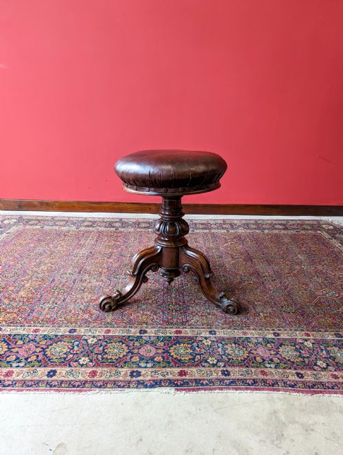 Antique Victorian Rosewood Circular Piano Stool by H. Brooks & Co