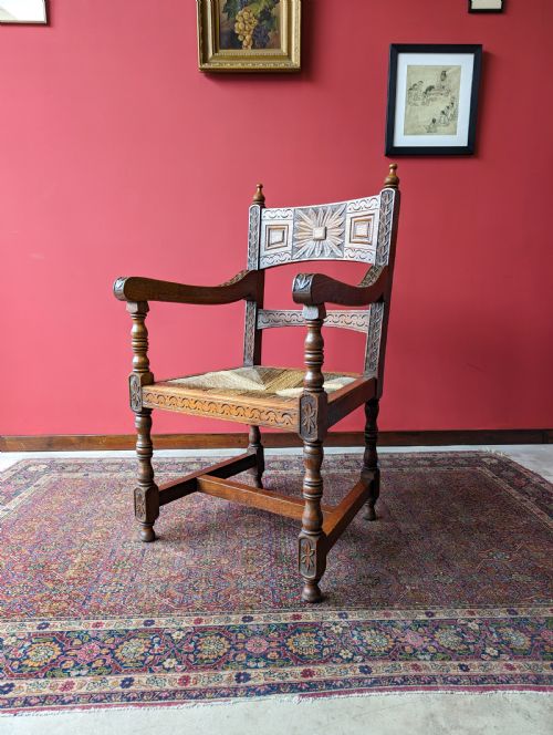 Antique Arts & Crafts Oak Library Chair Circa 1900