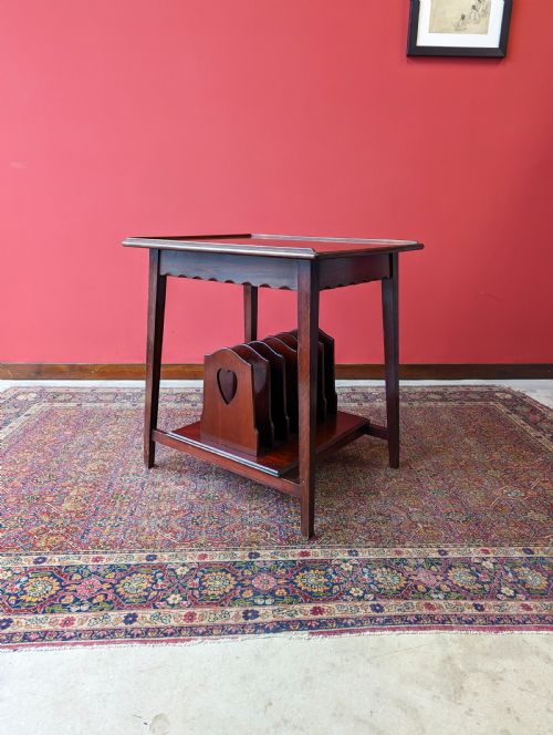 Antique Edwardian Arts & Crafts Mahogany Side Table / Record Rack
