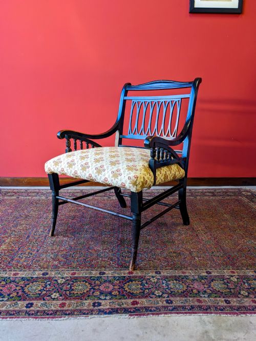 Antique 19th Century Ebonised Mahogany Aesthetic Movement Armchair