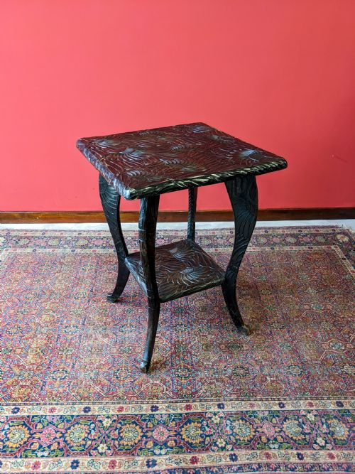 Antique Japanese Style Floral Carved Aesthetic Side Table by Liberty & Co