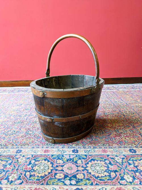 Antique Georgian Copper Bound Peat Bucket
