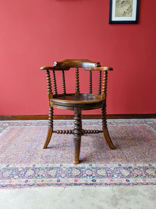 Antique 19th Century Bobbin Captains Chair / Desk Chair