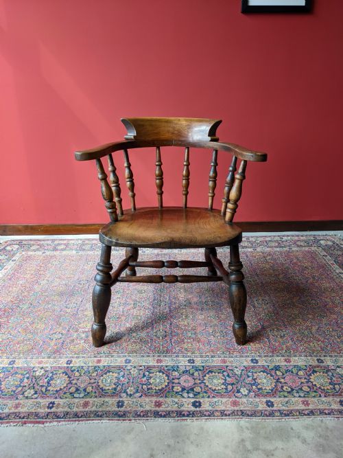 Antique Victorian Elm Captains Chair / Desk Chair