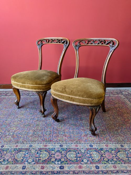 Pair of Antique Victorian Carved Walnut Side Chairs