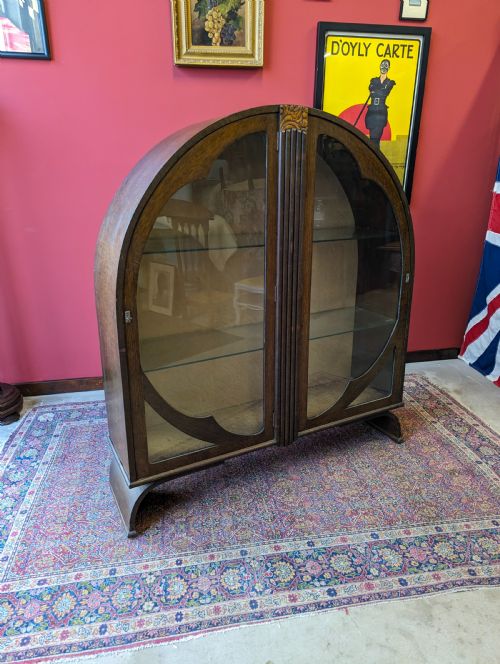 antique art deco oak circular glass display cabinet - CATEGORY: ANTIQUE CABINETS - DATED 1920