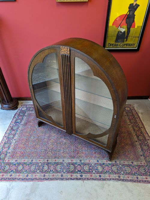 ANTIQUE ART DECO OAK CIRCULAR GLASS DISPLAY CABINET - ADDITIONAL PHOTO 6