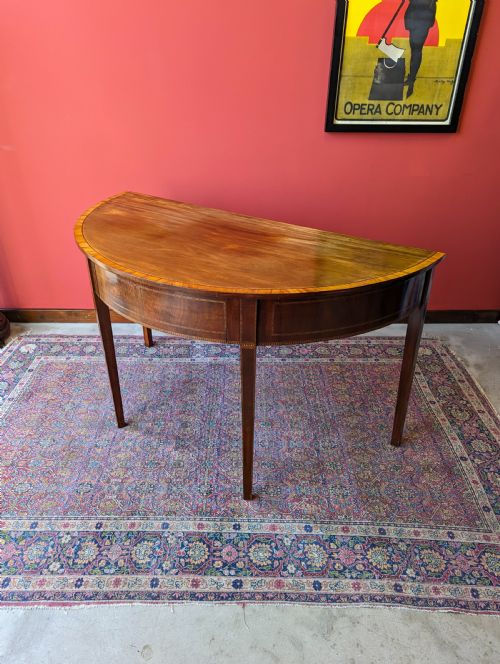 Antique Early 19th Century Mahogany Demilune Sheraton Style Console Table