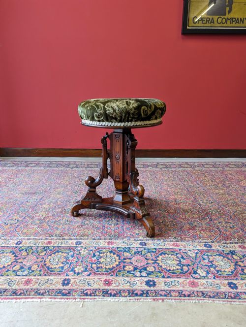 Antique 19th Century Aesthetic Movement Mahogany Piano Stool