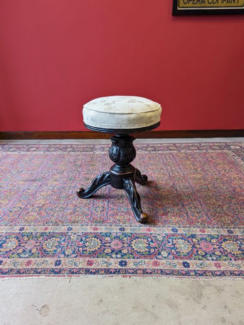 Antique Edwardian Ebonised Mahogany Circular Piano Stool