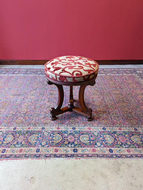 Antique Edwardian Mahogany Upholstered Stool