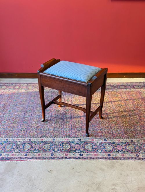 Antique Edwardian Mahogany Piano Stool with Storage
