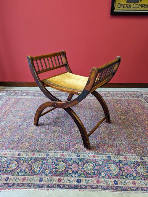 Antique 19th Century Folding X-frame Mahogany Campaign Stool