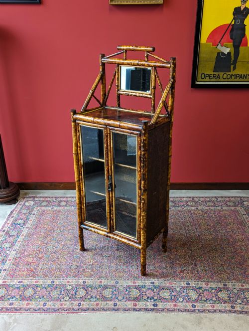 Antique Victorian Bamboo Glazed Bookcase Cabinet / Glass Cabinet