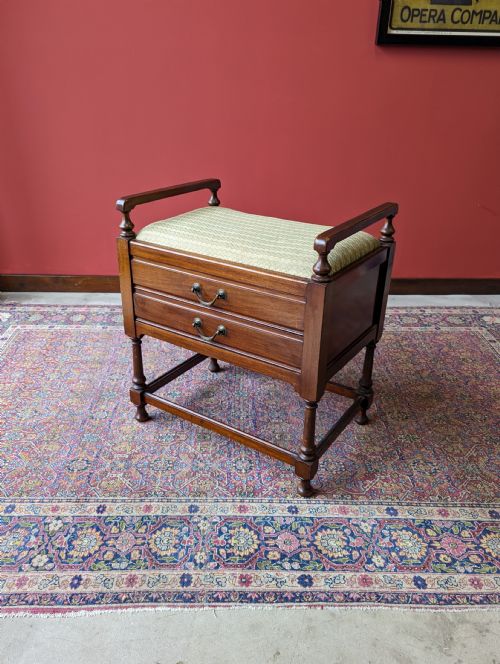 Antique Edwardian Mahogany Piano Stool with Music Cabinet Drawers