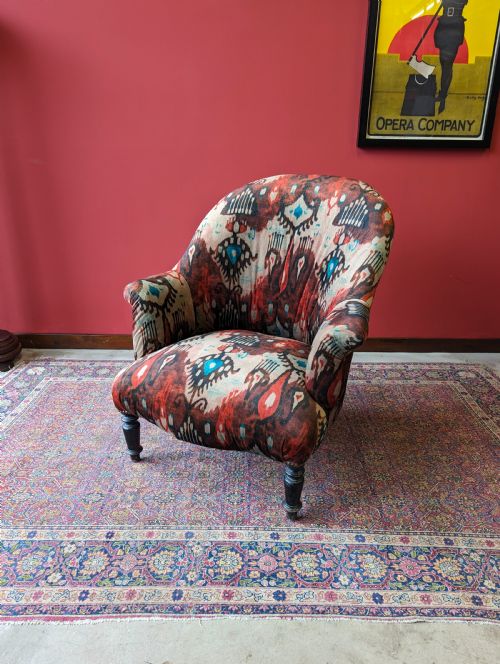 Antique Victorian Mahogany Upholstered Salon Armchair