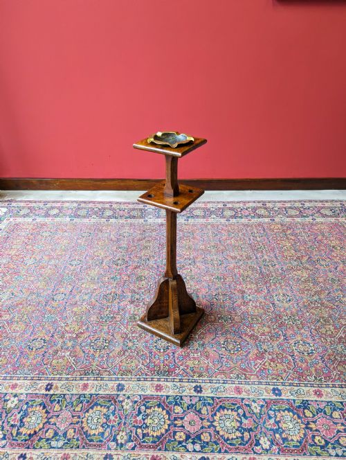 Antique Arts & Crafts Oak Smoking Stand / Ashtray