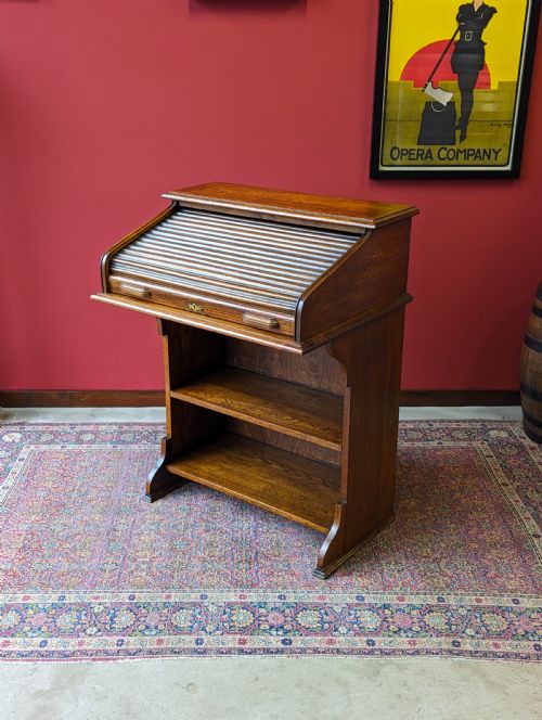 Antique Edwardian Oak Roll Top Bureau Bookcase Desk