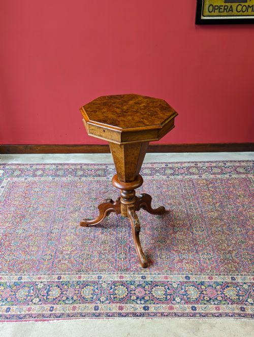 Antique Victorian Burr Walnut Sewing Table