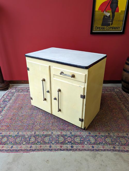 Antique Early 20th Century Enamel Topped Kitchen Cupboard