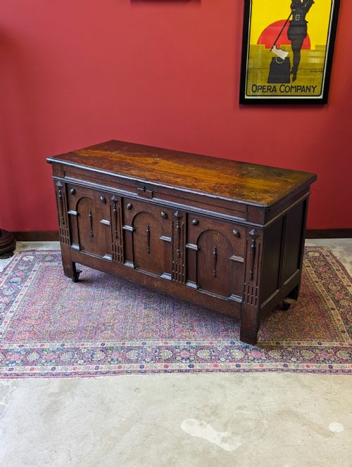 Antique Georgian Carved Oak Coffer