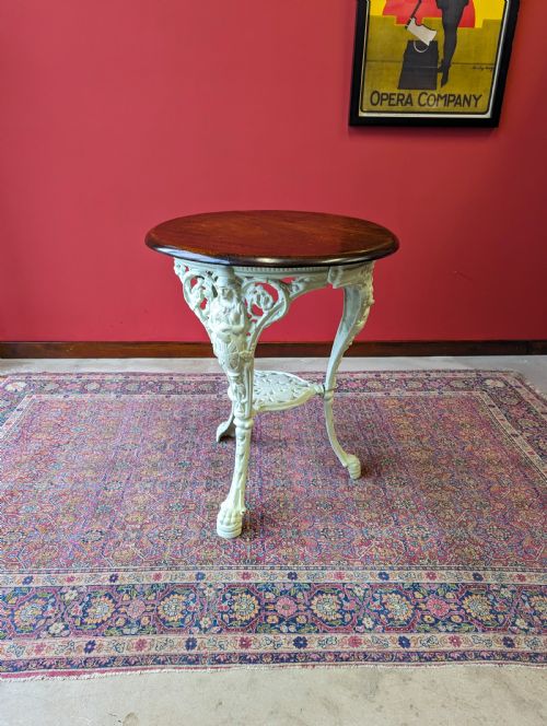 Antique Victorian Mahogany Topped Cast Iron Circular Pub Table