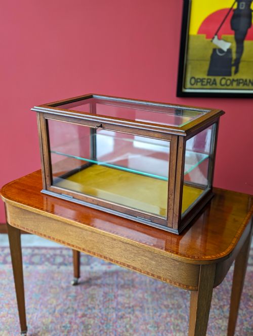 Antique Edwardian Inlaid Mahogany Glass Shop Counter Display Case