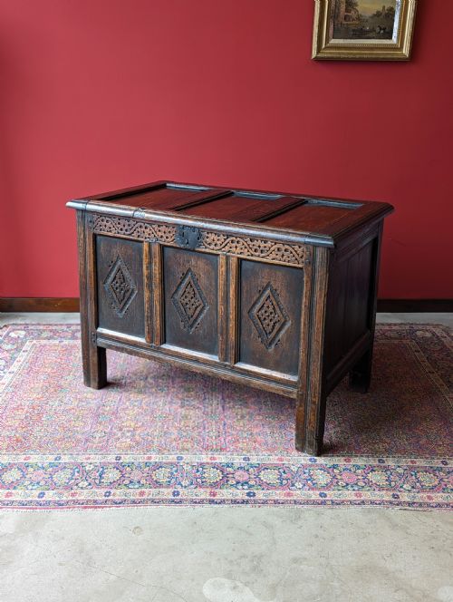 Antique 17th Century Carved Oak Coffer