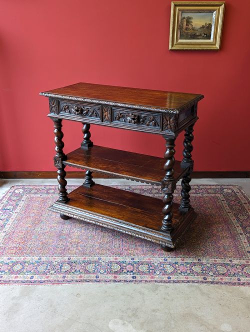 Antique Victorian Carved Oak Buffet / Tiered Side Table