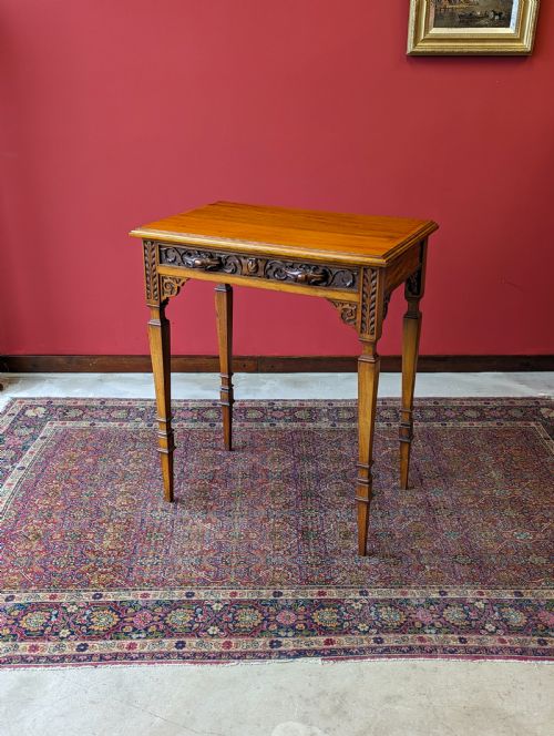 Antique Victorian Carved Walnut Side Table with Drawer