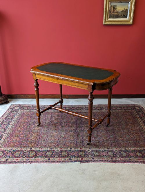 Antique Victorian Mahogany Green Leather Topped Library Table Desk