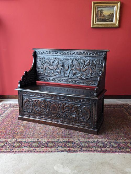 Antique Early 20th Century Oak Settle