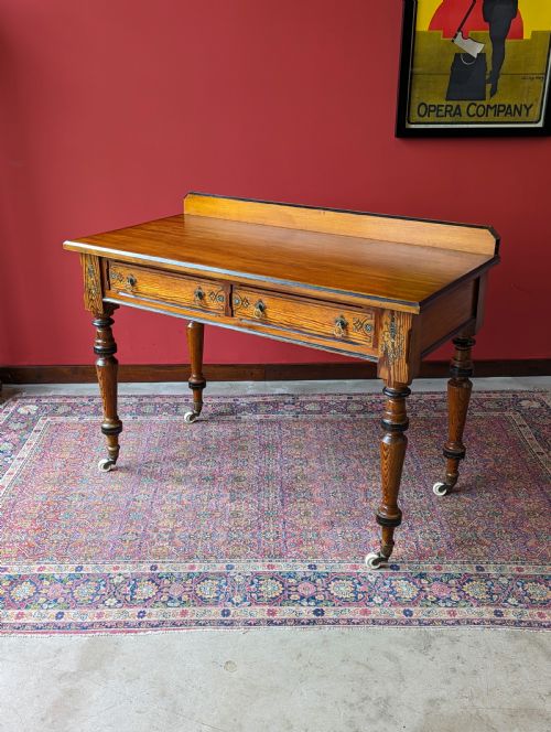 Antique Victorian Pitch Pine Aesthetic Movement Writing Table by Maple & Co