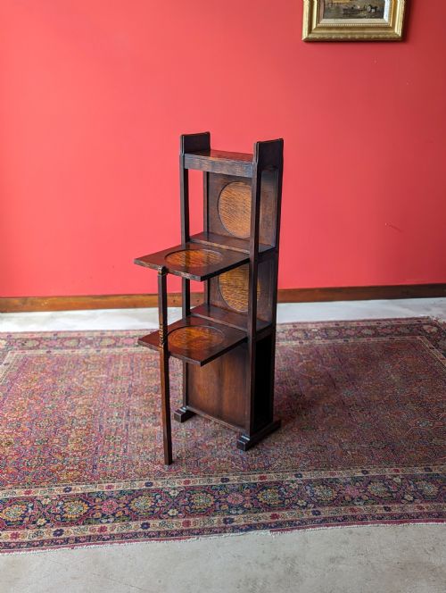 Antique Early 20th Century Folding Oak Cake Stand / Plant Stand
