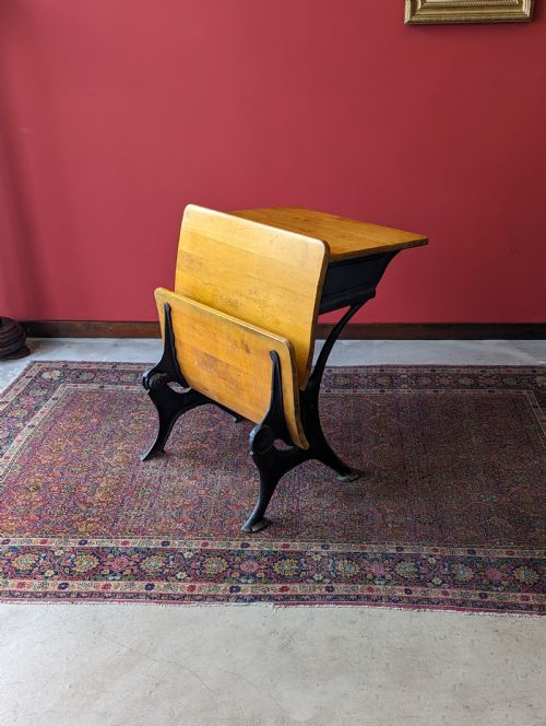 fig 1. Antique Early 20th Century Cast Iron Folding School Desk with Seat