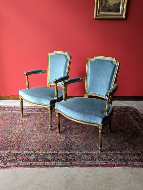 Pair of Mid 20th Century French Louis Xvi Style Salon Armchairs / Fauteuils