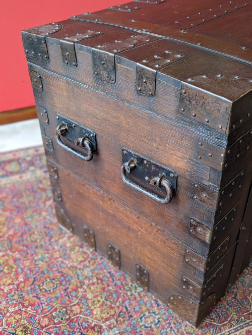 fig 3. Antique Victorian Iron Bound Oak Silver Chest of ‘Frank’ Greswolde-Williams