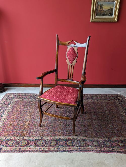 Antique Edwardian Mahogany Arts & Crafts Elbow Chair / Desk Chair