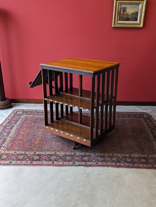 Antique Early 20th Century Oak Revolving Library Bookcase with Reading Stand