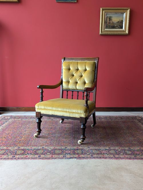 Antique Victorian Upholstered Mahogany Armchair