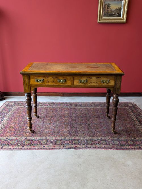 Antique Victorian Burr Walnut Library Table / Desk