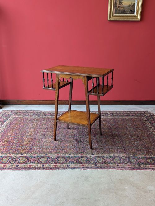 Antique Arts & Crafts Oak Side Table with Bookshelves