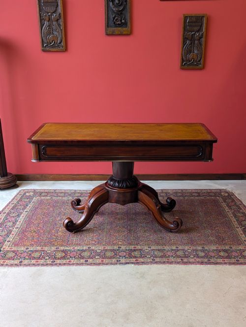 Antique 19th Century Leather Topped Mahogany Pedestal Library Centre Table