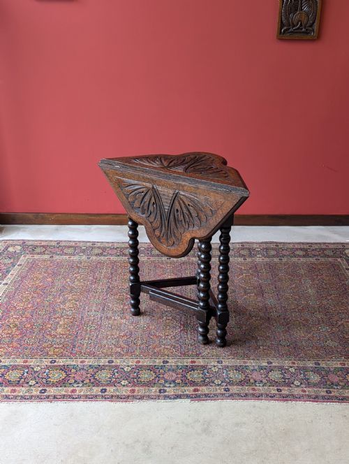 Antique Victorian Carved Oak Bobbin Drop Leaf Table