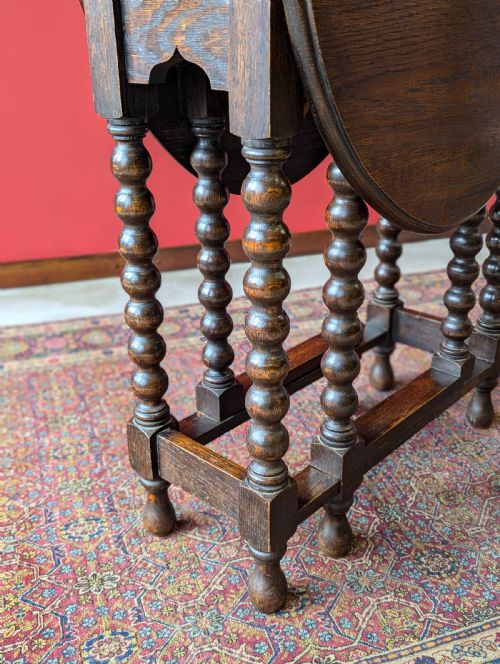 ANTIQUE EARLY 20TH CENTURY BOBBIN LEG DROP LEAF OCCASIONAL TABLE - ADDITIONAL PHOTO 9