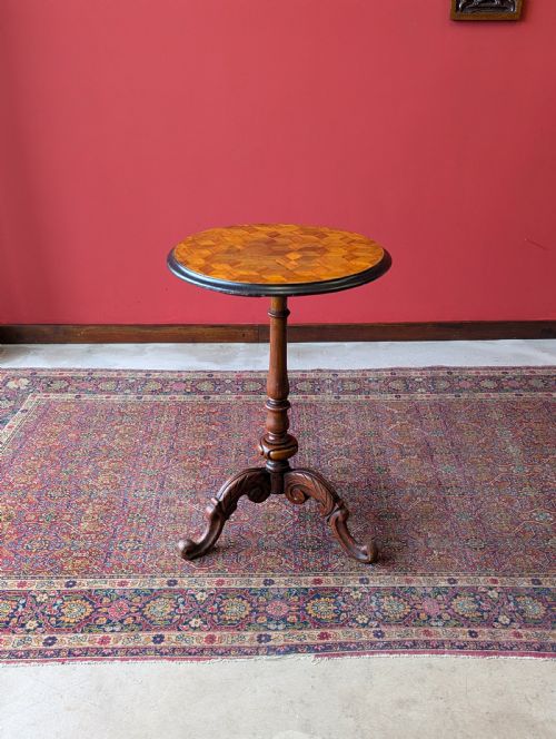 Antique Victorian Mahogany Parquetry Topped Circular Pedestal Wine Table