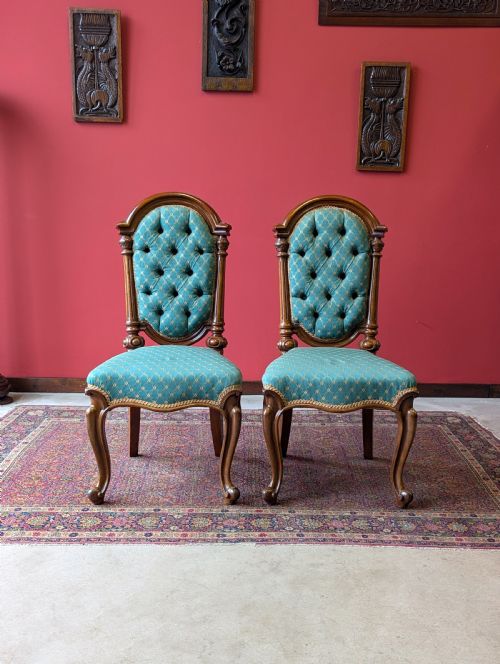 Pair of Antique 19th Century Walnut Upholstered Parlour Chairs
